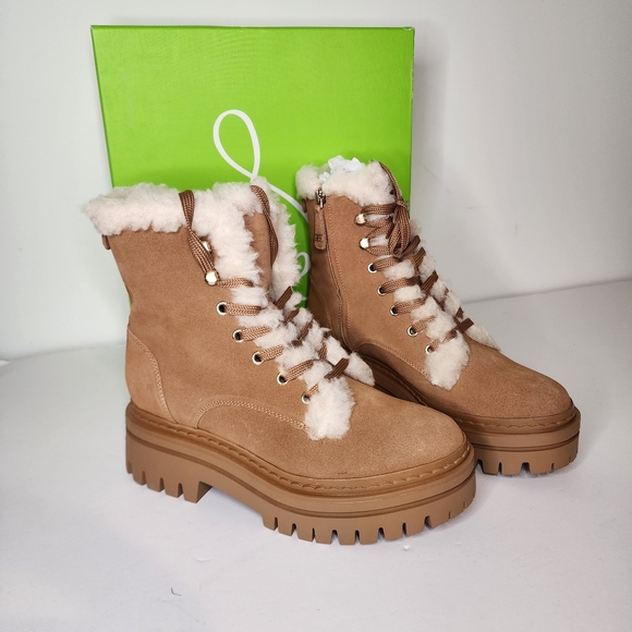 Sam Edelman kyler 2 Womens Faux Shearling Platform Combat Booties Size 9 - Picture 1 of 7